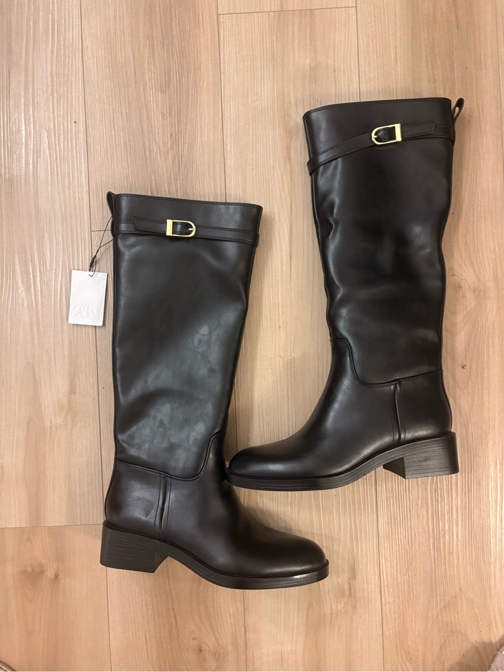 NWT Zara Women's Black Knee-High Riding Boots